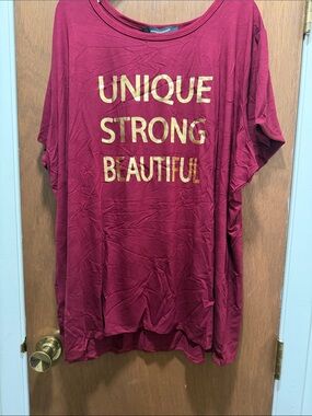 Ashley Stewart Burgundy Tee with Gold Metallic Print